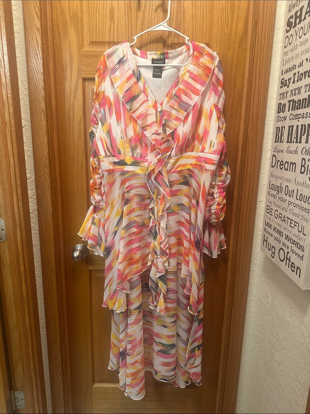 Ashro Pink Orange Multicolor high low  Ruffle Dress sz. 1X